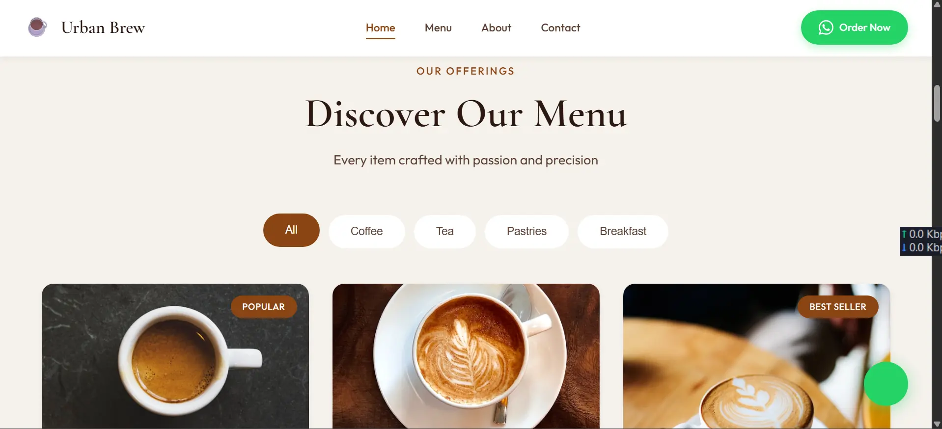 Urban Brew Cafe desktop screenshot